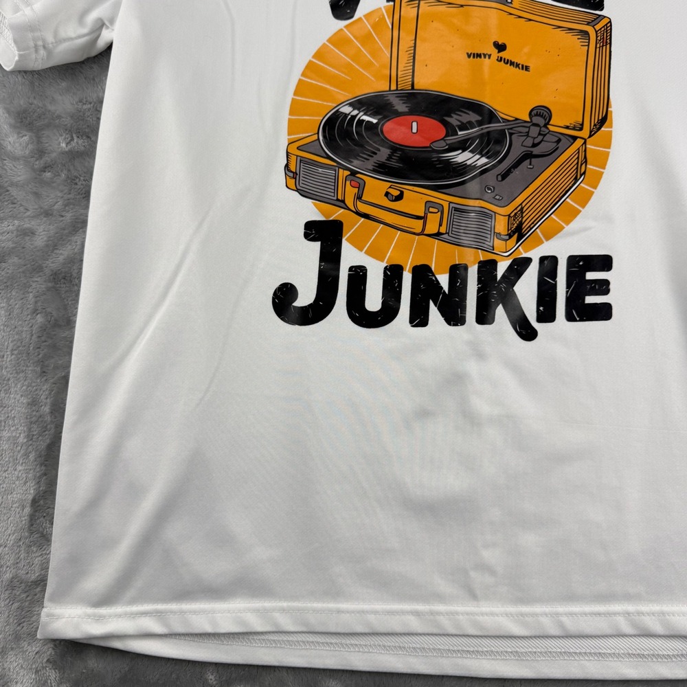 Vinyl Junkie Record Player Graphic T-Shirt White Large Music Turntable Tee - Picture 4 of 15